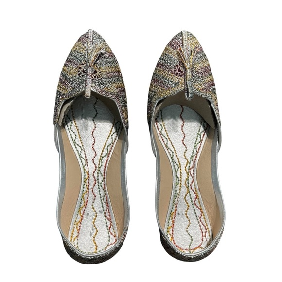 Women's Silver Wedding Bridal Khussa Indian Wedding Jutti Punjabi Flats - Picture 2 of 8